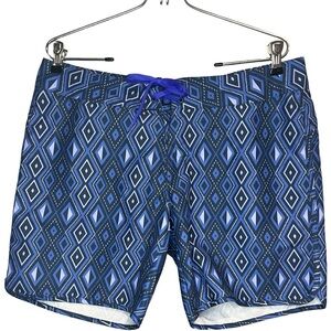 Eastern Mountain Sports Diamond Pattern Blue Board Shorts for Women size 10